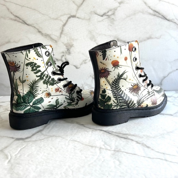 Vegan Leather doc style combat boots floral watercolour design - Picture 6 of 12